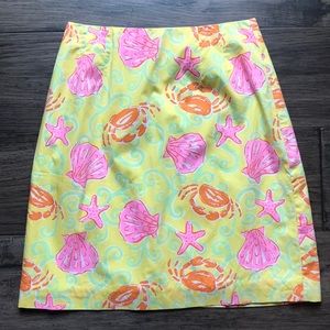 Lilly Pulitzer Yellow Pink Shell Crab Skirt Sz 2